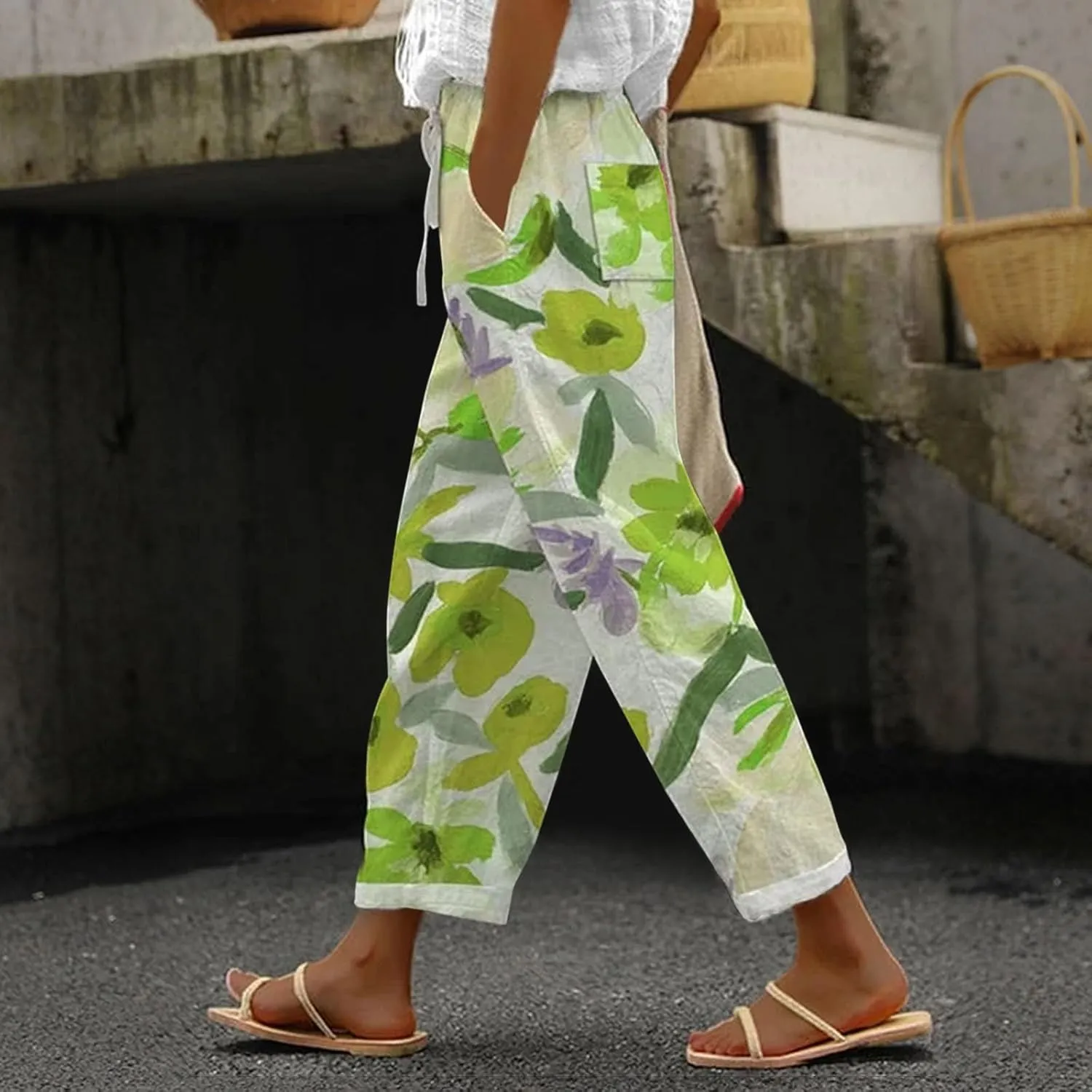 Summer Capri Pants for Women 2024 Casual Pants Womens Linen Summer Capri Pants 2024 Striped Linen Pants Women Linen