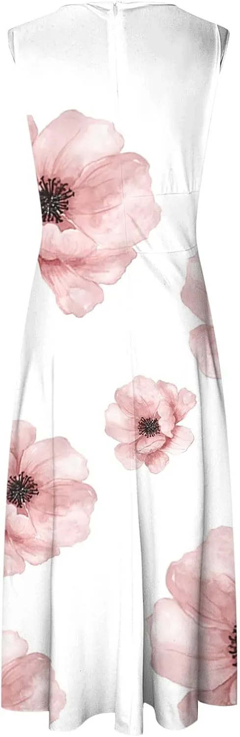 Summer Dresses for Women 2024 Sleeveless Maxi Dress Summer Beach Outfits for Women Floral Print Dress Swing Dress