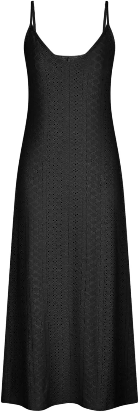 Summer Dresses for Women 2024 Spaghetti Strap V Neck Eyelet Maxi Dress Elegant Casual Sleeveless Hollow Out Sundress