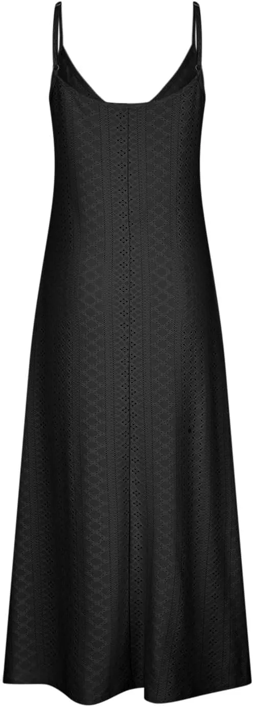 Summer Dresses for Women 2024 Spaghetti Strap V Neck Eyelet Maxi Dress Elegant Casual Sleeveless Hollow Out Sundress