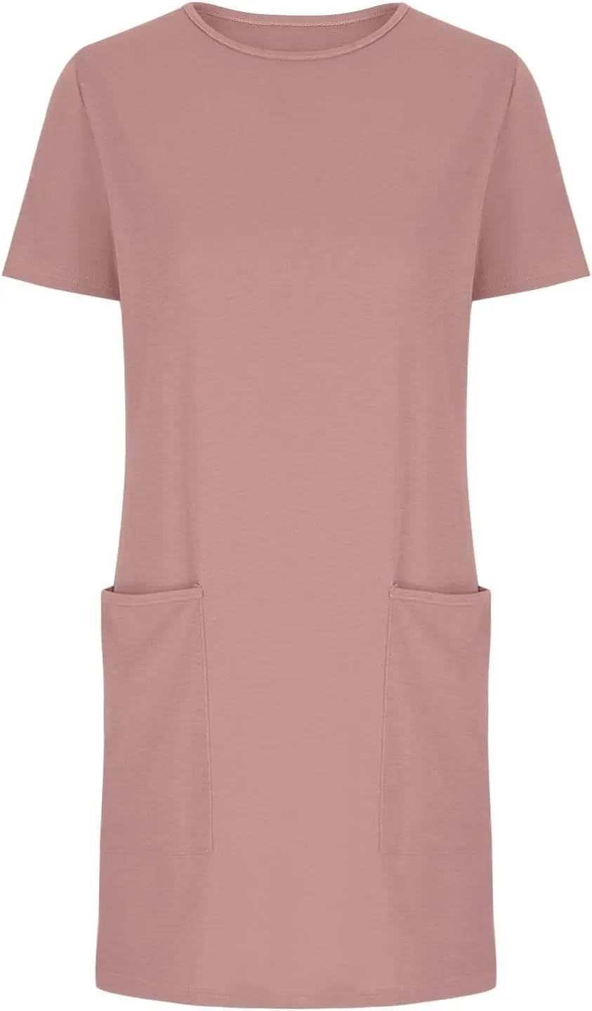 Summer Dresses for Women 2025 Classiac Fit Short Sleeve Midi Dress with Pockets Casual Loose Summer Beach Dresses