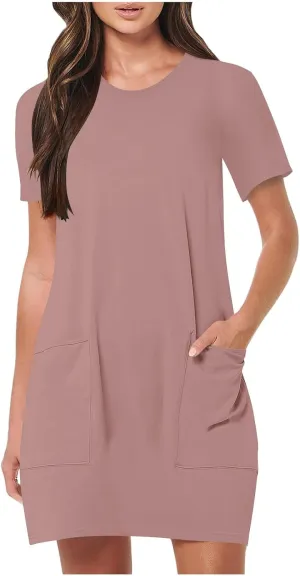 Summer Dresses for Women 2025 Classiac Fit Short Sleeve Midi Dress with Pockets Casual Loose Summer Beach Dresses