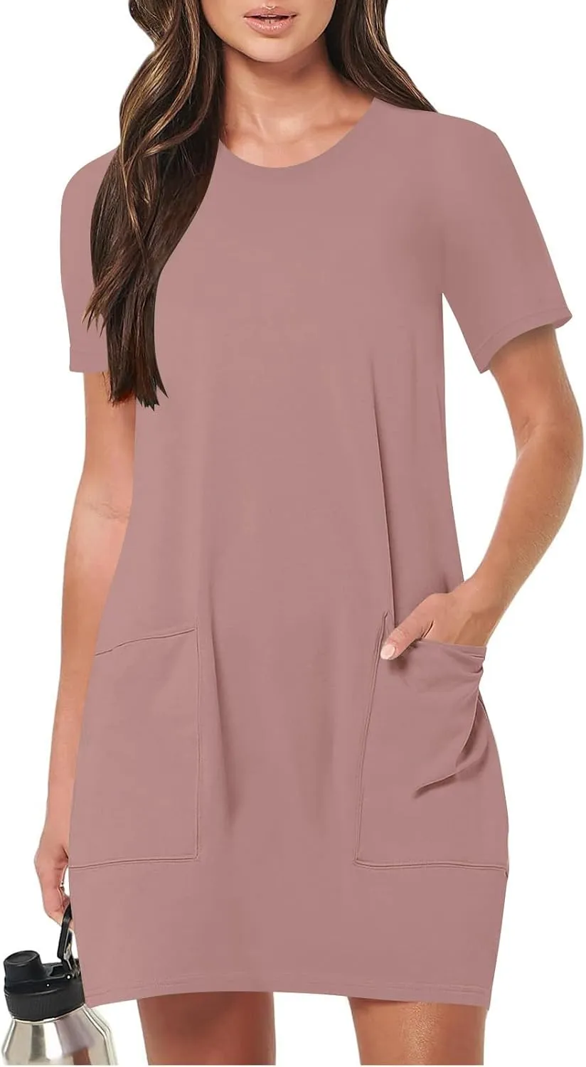 Summer Dresses for Women 2025 Classiac Fit Short Sleeve Midi Dress with Pockets Casual Loose Summer Beach Dresses