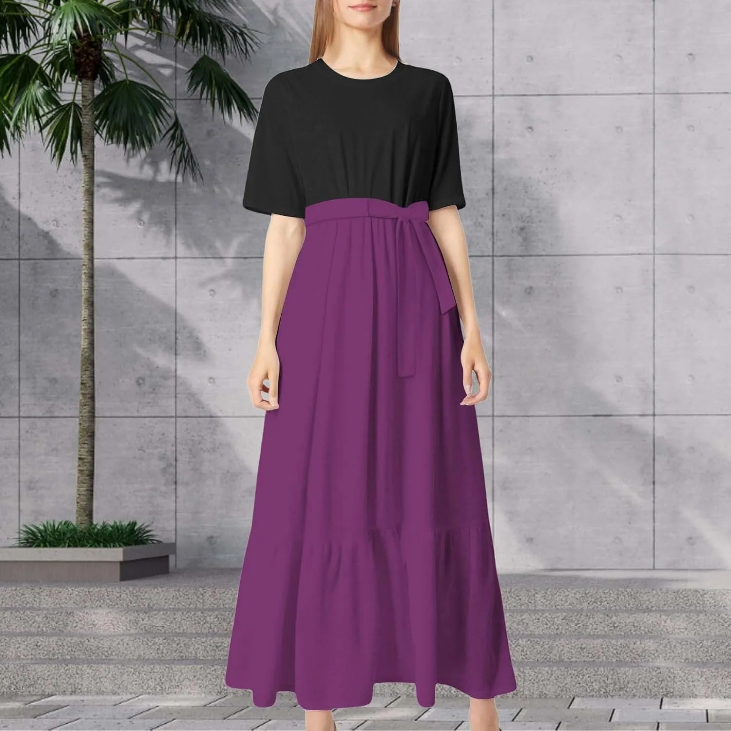 Summer Dresses for Women 2025 Floral Print Wrap Short Bell Sleeve Patchwork Three Layer Ruffle Hem A Line Maxi Dress