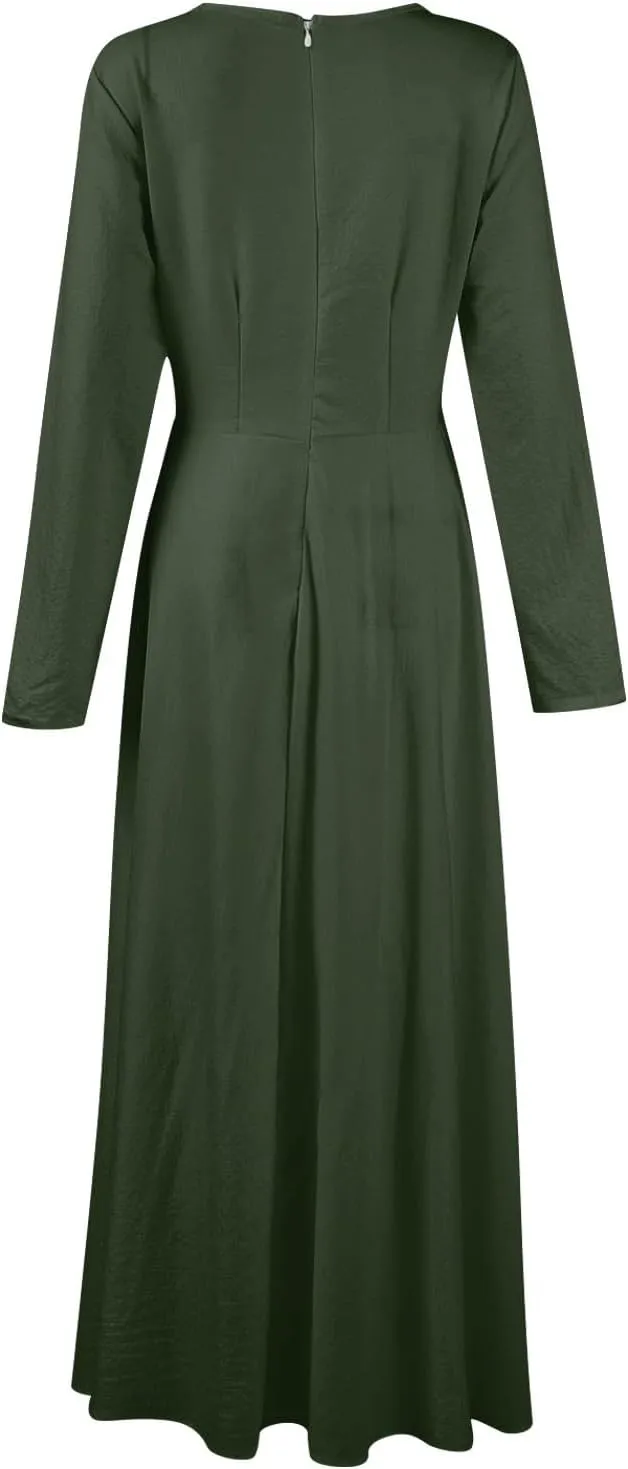 Summer Dresses for Women 2025 Long Sleeve V-Neck Flowy Ankle-Length Maxi Dress Lightweight Beach Vacations Boho Dress