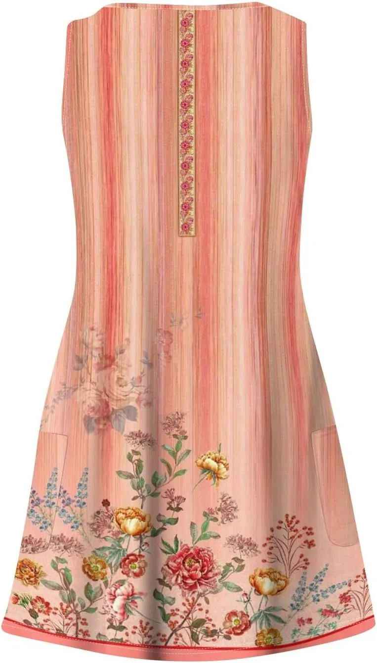 Summer Dresses for Women Beach Sleeveless Swimsuit Coverup Casual Vacation Sundress Printed 2025 Dress with Pocket