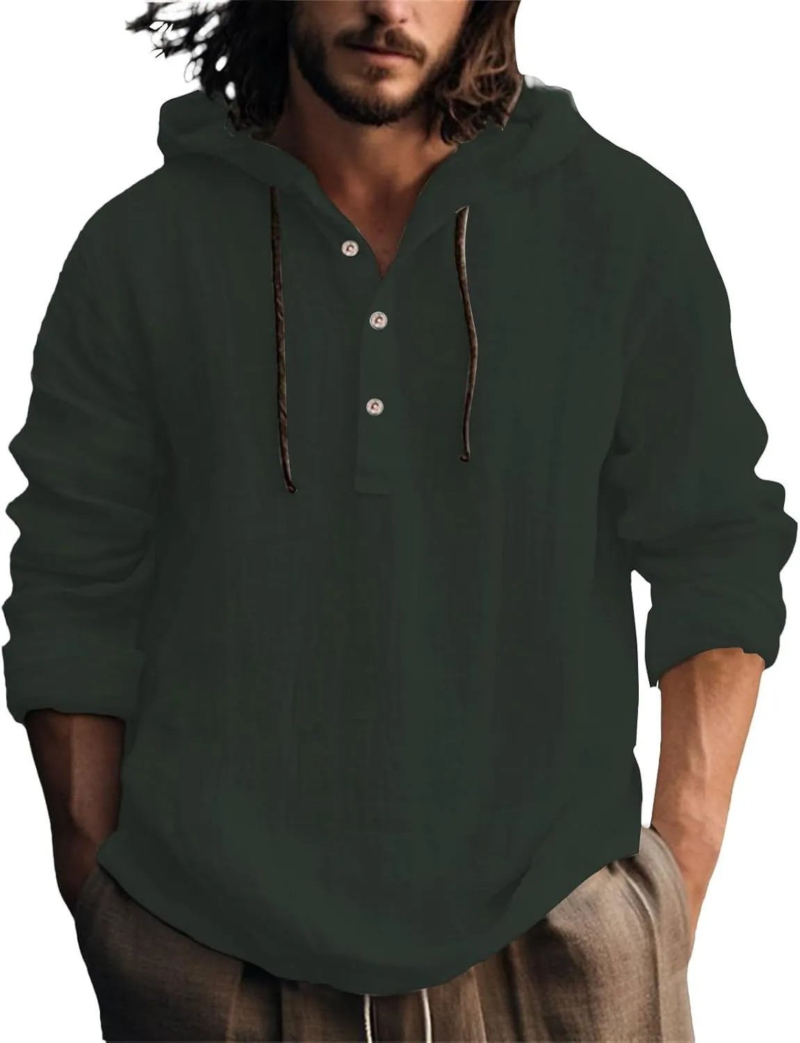 Summer Hoodies for Men Short Sleeve Beach Hooded Linen Shirts Button Down Lightweight Fashion Casual Loose Fit Shirt