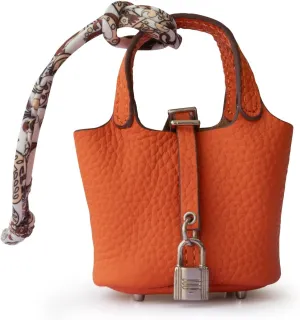 Summer-Ray Handmade Mini Leather Lady Handbag with Lock Pendant and Scarf Accent - Stylish Handbag Accessories (Orange)