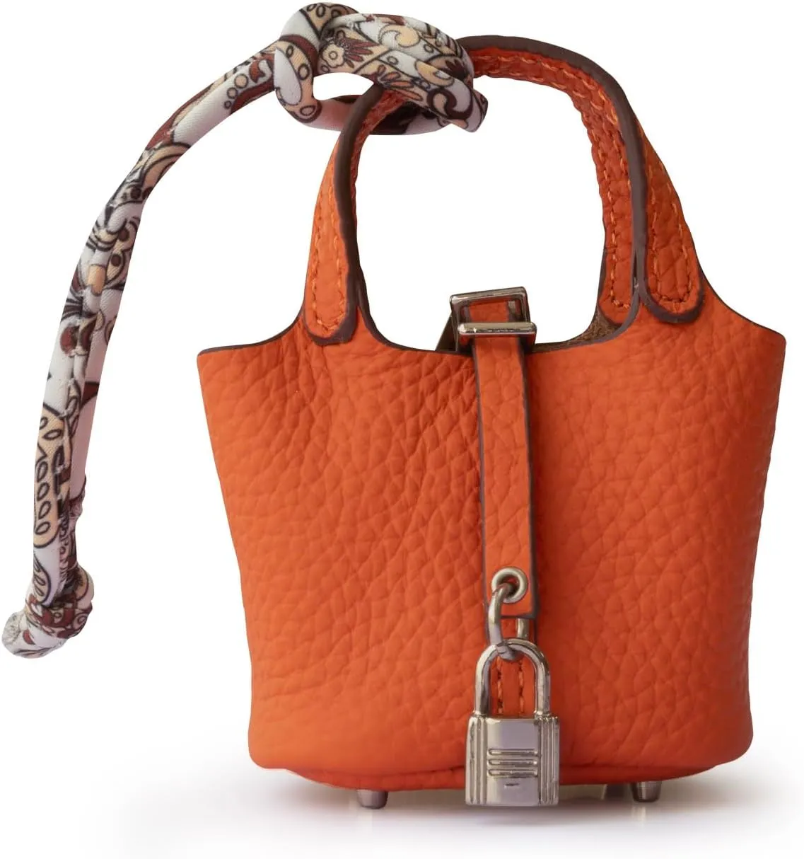 Summer-Ray Handmade Mini Leather Lady Handbag with Lock Pendant and Scarf Accent - Stylish Handbag Accessories (Orange)