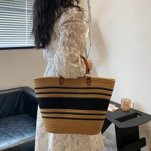 Summer Straw Handbags for Women Bamboo Handle Tote Bag Woven Beach Bags Vacation Purse