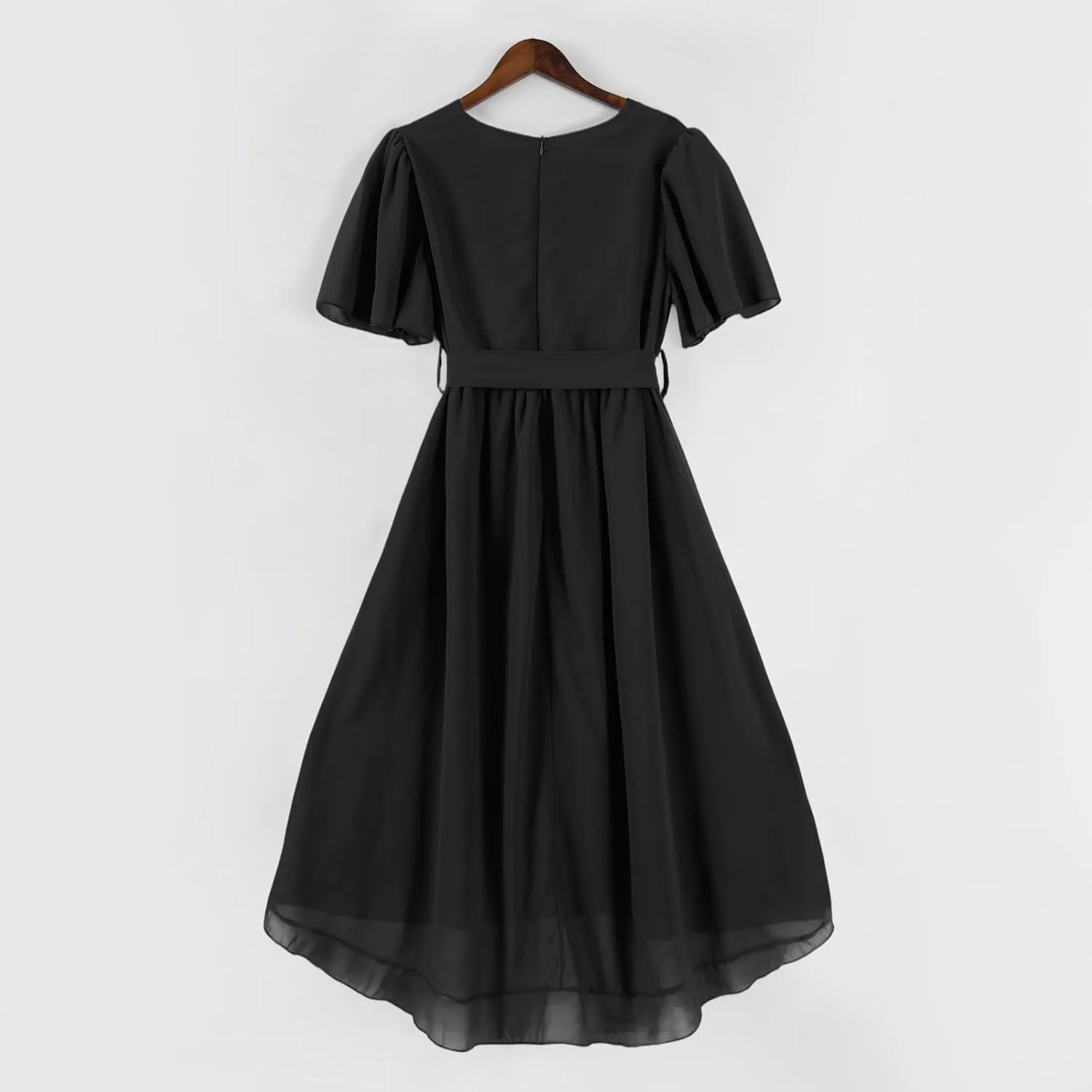 Summer Women's Tunic Dress Casual Fashion Solid Color Short Sleeve Deep V Neck Strapless Pleated Hem Dresses