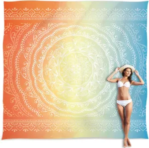 Sunlit Silky Soft Sand Proof Beach Blanket 106"x81" / 85"x72" Sand Proof Mat with Corner Pockets and Mesh Bag for Beach Party, Travel, Camping and Outdoor Music Festival, Mandala