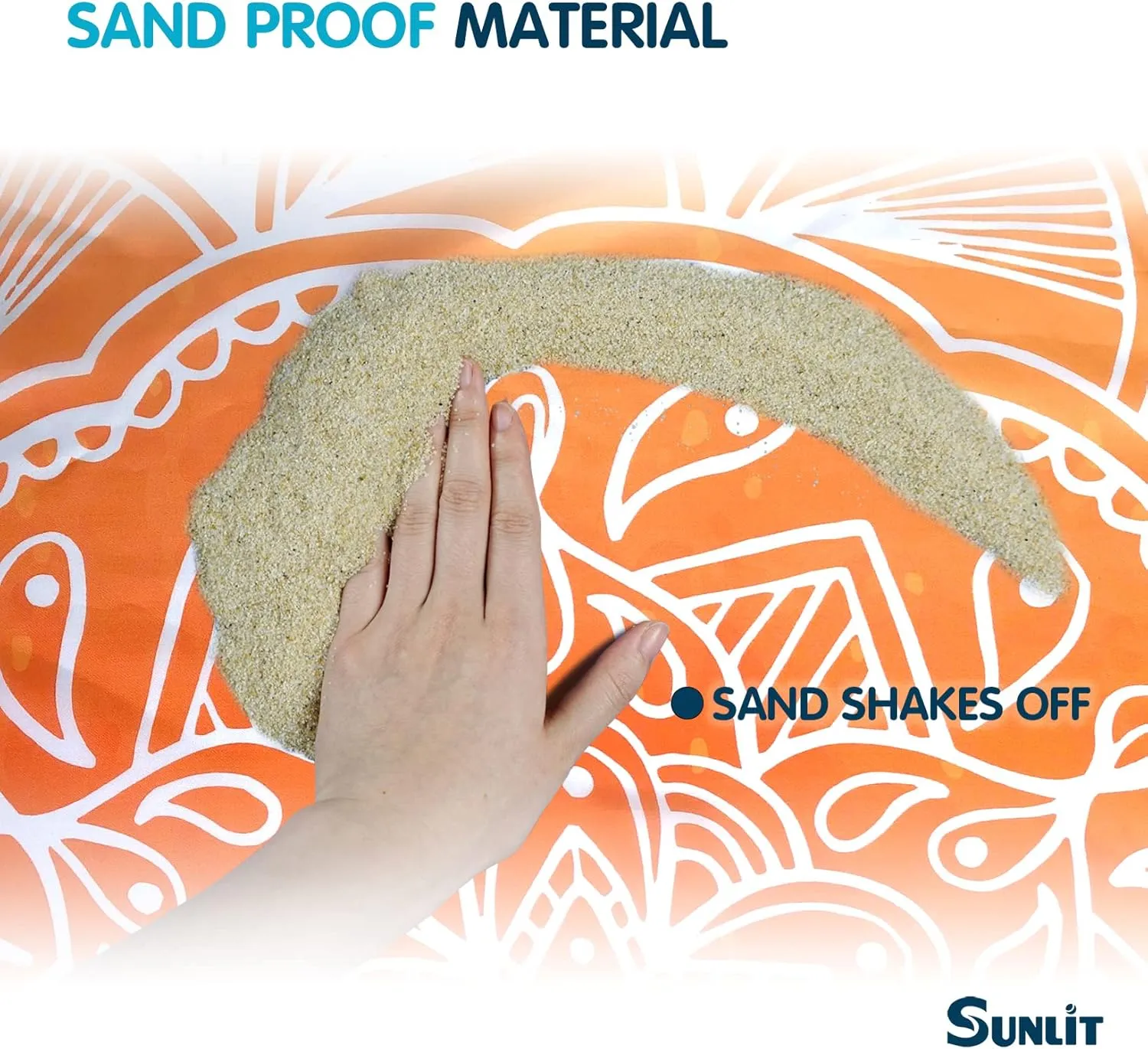 Sunlit Silky Soft Sand Proof Beach Blanket 106"x81" / 85"x72" Sand Proof Mat with Corner Pockets and Mesh Bag for Beach Party, Travel, Camping and Outdoor Music Festival, Mandala