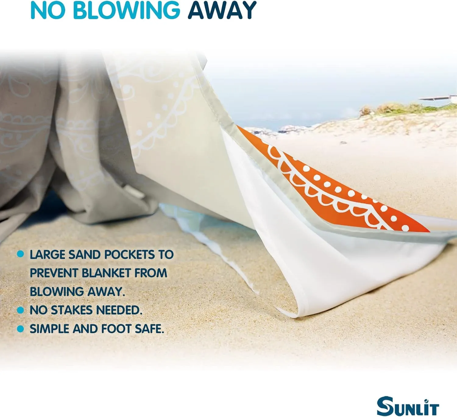 Sunlit Silky Soft Sand Proof Beach Blanket 106"x81" / 85"x72" Sand Proof Mat with Corner Pockets and Mesh Bag for Beach Party, Travel, Camping and Outdoor Music Festival, Mandala