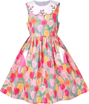 Sunny Fashion Girls Dress Blue Flower Print