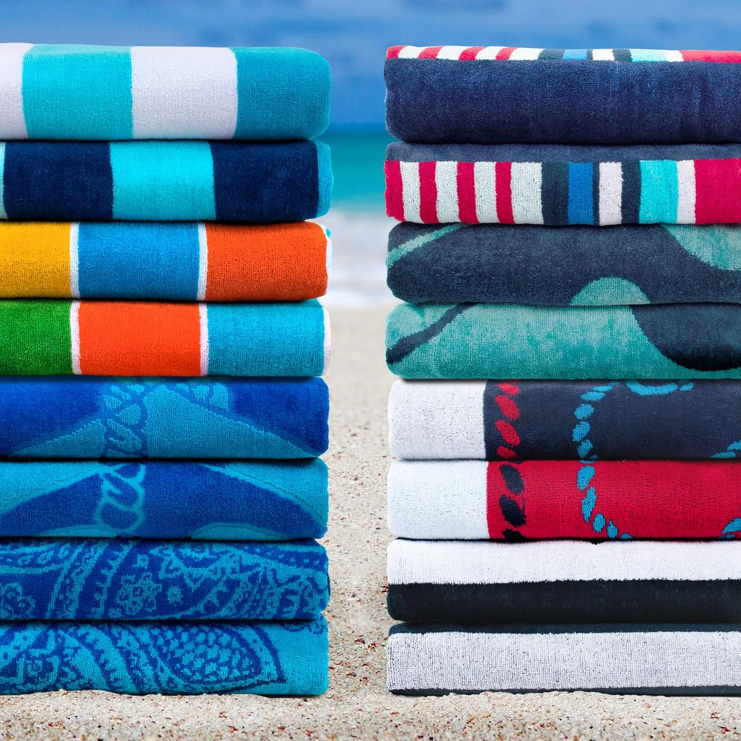 Superior Cotton Beach Towels, Nautical Towel for Kids, Adults, Pool, Swimming, Travel, Vacation, Quick Dry, Shower, Bathroom, Home Basics, Fisherman Anchor Collection, 34" x 64", Blue/Teal, 2 Piece