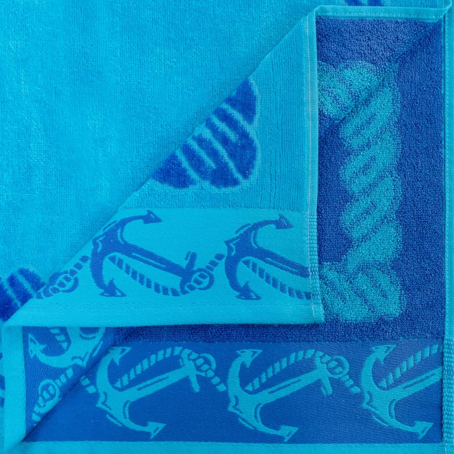 Superior Cotton Beach Towels, Nautical Towel for Kids, Adults, Pool, Swimming, Travel, Vacation, Quick Dry, Shower, Bathroom, Home Basics, Fisherman Anchor Collection, 34" x 64", Blue/Teal, 2 Piece