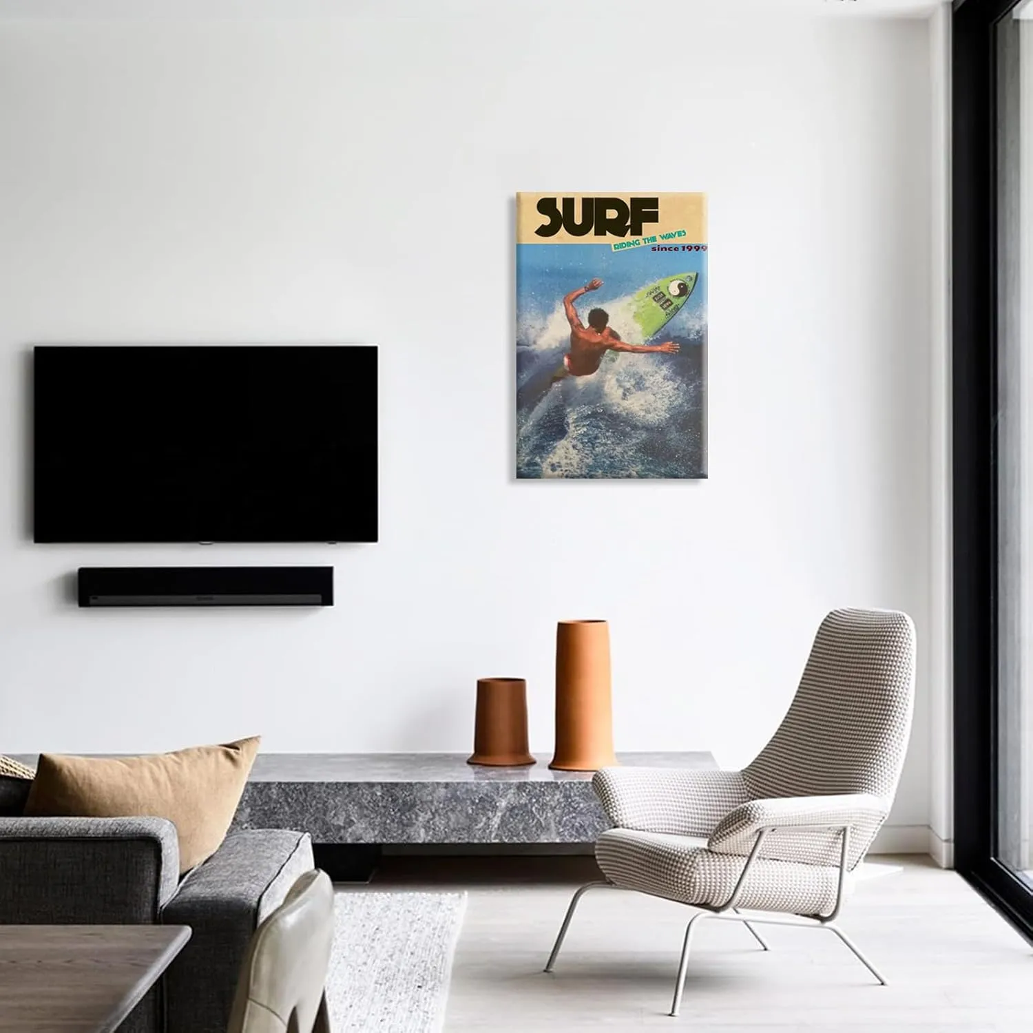 Surf Poster Surf Wall Art Coastal Beach Summer Surf Gallery Wall Poster Master Surfboards Fashion Surfboard Print Surfing Beach Scene Artwork For Living Room Canvas Wall Art 12x16in Framed