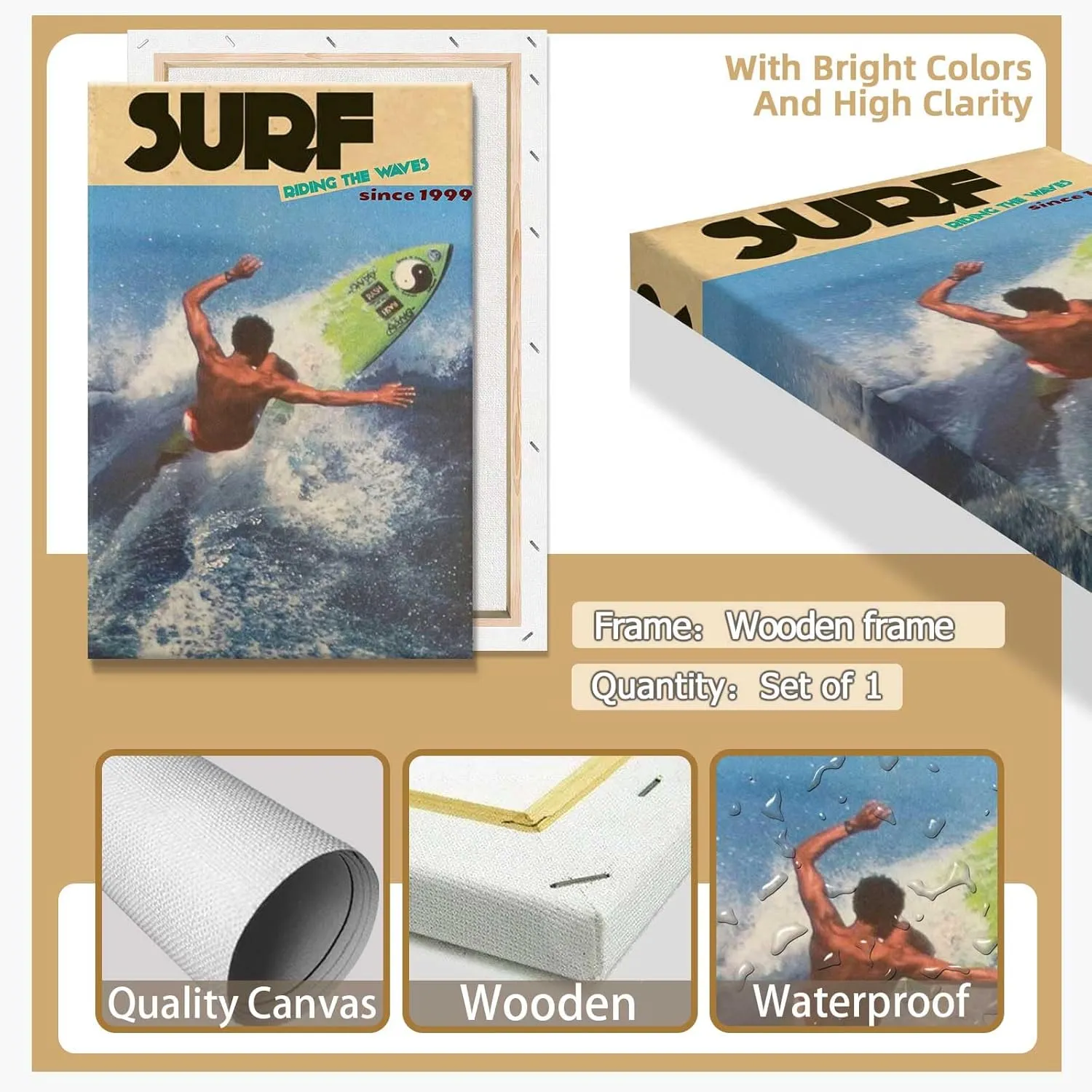 Surf Poster Surf Wall Art Coastal Beach Summer Surf Gallery Wall Poster Master Surfboards Fashion Surfboard Print Surfing Beach Scene Artwork For Living Room Canvas Wall Art 12x16in Framed