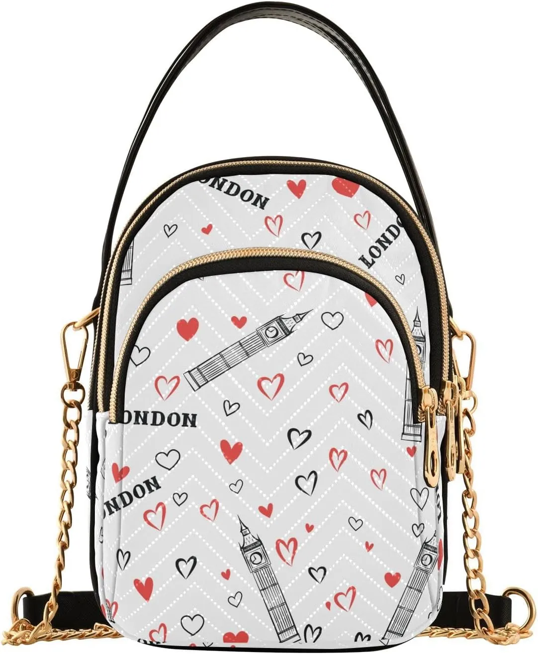 susiyo London English Landmark Small Crossbody Bags Shoulder Bag for Women Multi Zipper Stylish Ladies Messenger Bags Phone Purse Handbag Wallet