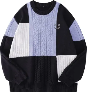 Sweaters for Men Crew Neck Techwear Hip Hop Patchwork Multicolor Oversized Pullover Sweater Streetwear Fashion