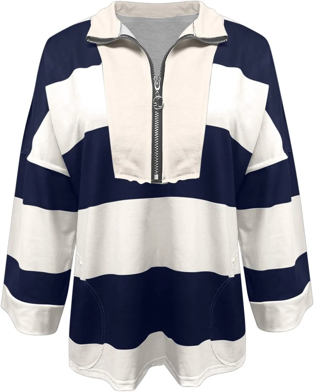 Sweatshirt for Women Trendy V Neck Zipper Striped Graphic Long Sleeve Shirt Plus Size Fall Blouses for Women 2024