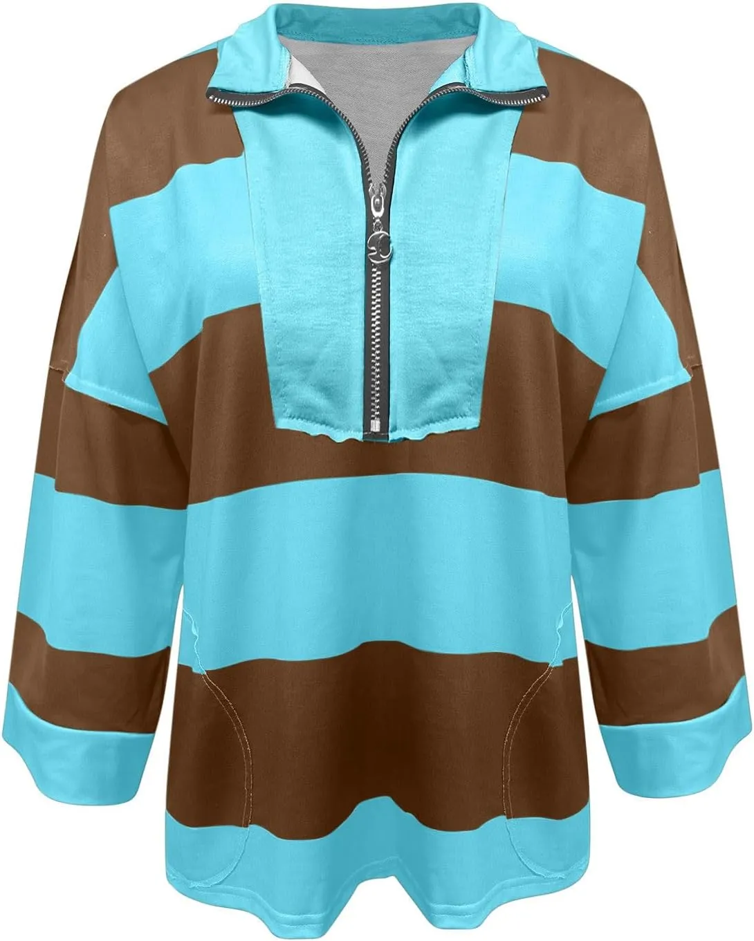 Sweatshirt for Women Trendy V Neck Zipper Striped Graphic Long Sleeve Shirt Plus Size Fall Blouses for Women 2024