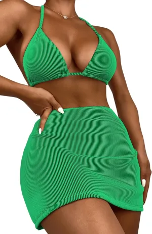 SweatyRocks Women's 3 Piece Zebra Striped Bikini Swimsuit Set & Beach Skirt Set Bathing Suit