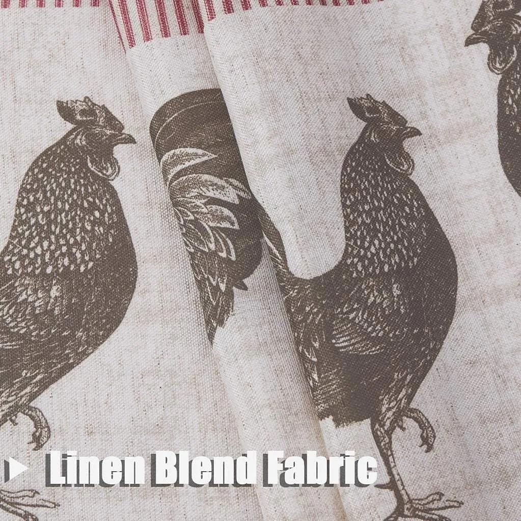 SXZJTEX Farmhouse Rooster Kitchen Boho Rustic Curtains Tier, Rod Pocket Panels for Living Room,Kitchen, Bathroom and Cafa, 27''W x 24'' L, 2 Panels,Red