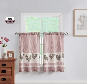 SXZJTEX Farmhouse Rooster Kitchen Boho Rustic Curtains Tier, Rod Pocket Panels for Living Room,Kitchen, Bathroom and Cafa, 27''W x 24'' L, 2 Panels,Red