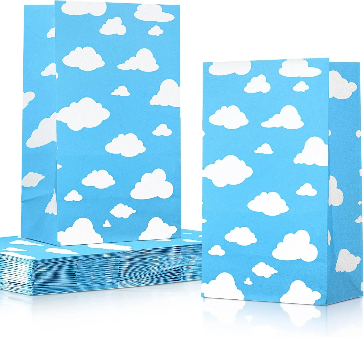 Tallew 24 PCS Blue Sky Clouds Paper Party Bags Cartoon Story Cloud Treat Candy Goodie Bags Blue Gift Bags Wrapping Party Favor Bags for Baby Girls Baby Shower Birthday Supplies(Sky)