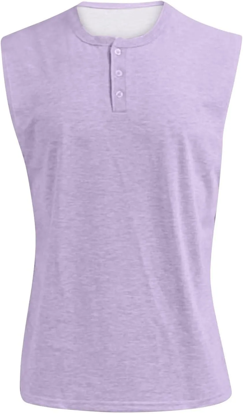 Tank Tops for Men Sleeveless Muscle Gym Workout Henley Shirts Beach Summer Vintage Button Down Tank Tops with Pocket