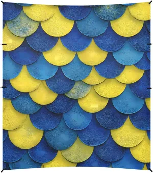 Tents Beach Tent with Sand Anchor, Blue Yellow Scale Pattern Portable Canopy Sunshade - 9' x 10' - Sandbags & Reinforced Corners & Stability Poles Sun Shelter Outdoor Camping