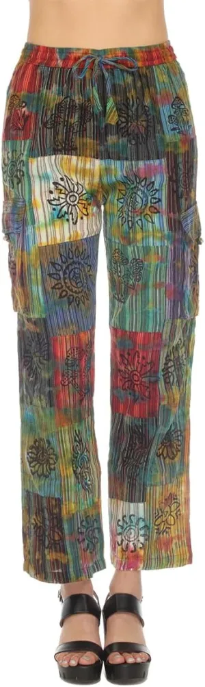 THE COLLECTION ROYAL Women Hippie Patchwork Bohemian Casual Rave Festival Harem Drawstring Boho Trouser Pants