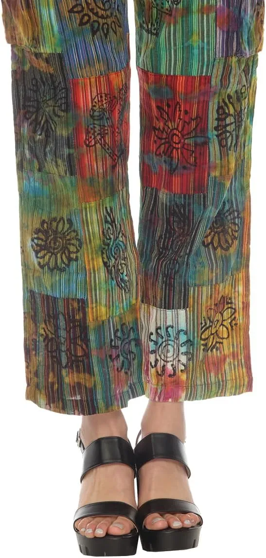 THE COLLECTION ROYAL Women Hippie Patchwork Bohemian Casual Rave Festival Harem Drawstring Boho Trouser Pants