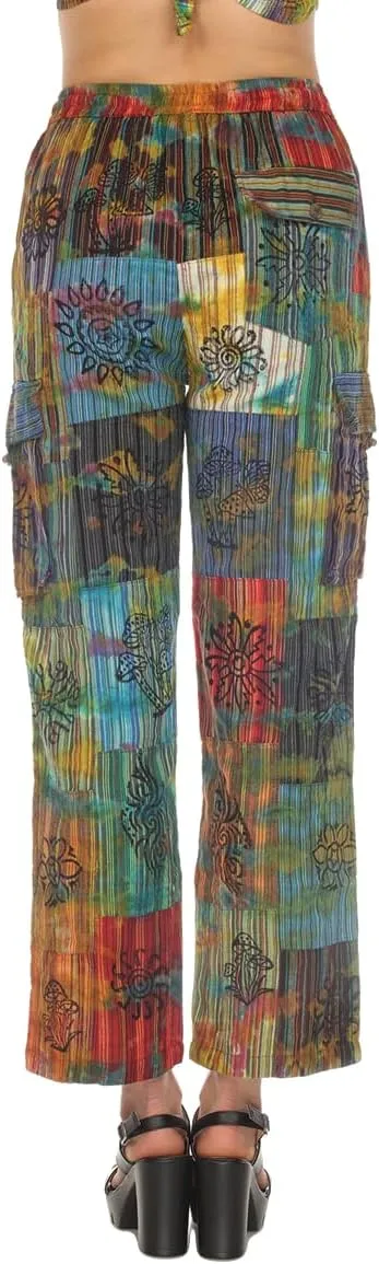THE COLLECTION ROYAL Women Hippie Patchwork Bohemian Casual Rave Festival Harem Drawstring Boho Trouser Pants