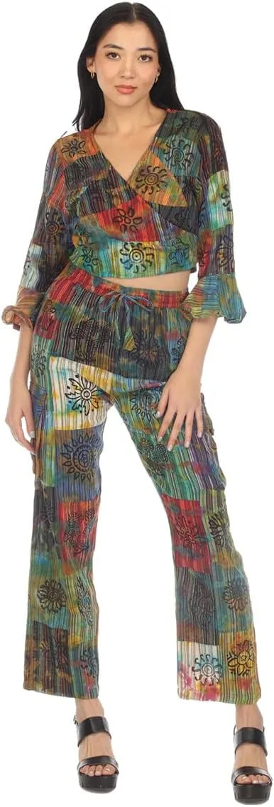 THE COLLECTION ROYAL Women Hippie Patchwork Bohemian Casual Rave Festival Harem Drawstring Boho Trouser Pants