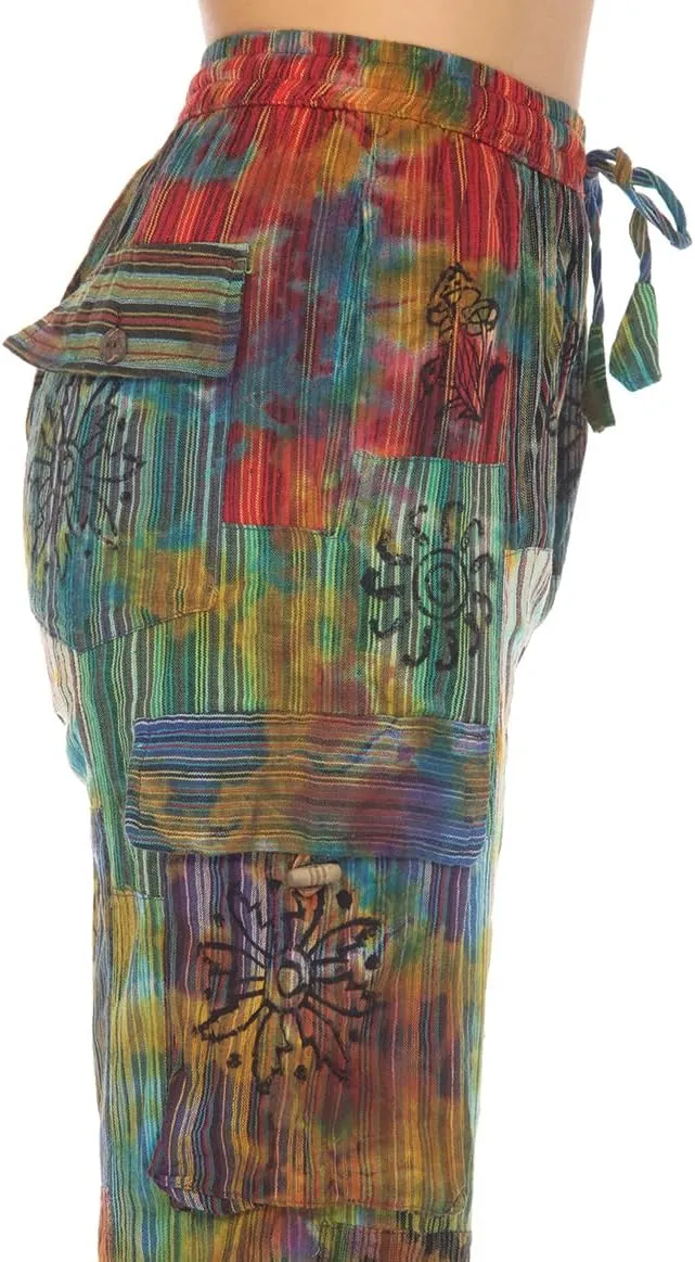 THE COLLECTION ROYAL Women Hippie Patchwork Bohemian Casual Rave Festival Harem Drawstring Boho Trouser Pants