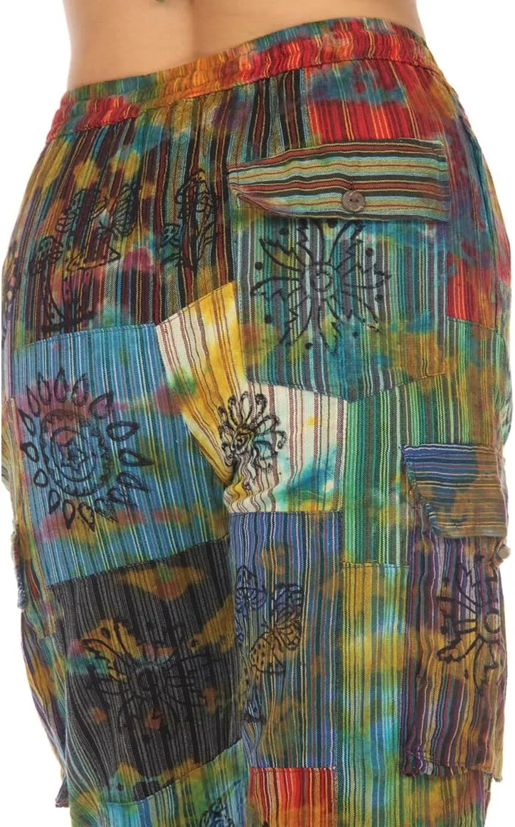 THE COLLECTION ROYAL Women Hippie Patchwork Bohemian Casual Rave Festival Harem Drawstring Boho Trouser Pants