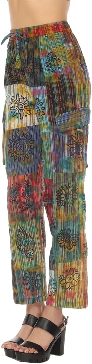 THE COLLECTION ROYAL Women Hippie Patchwork Bohemian Casual Rave Festival Harem Drawstring Boho Trouser Pants