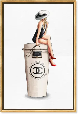 The Oliver Gal Artist Co. Fashion and Glam Framed Wall Art Canvas Prints 'Cafe Au Lait Cambon' Handbags Home Décor, 40" x 60", White, White