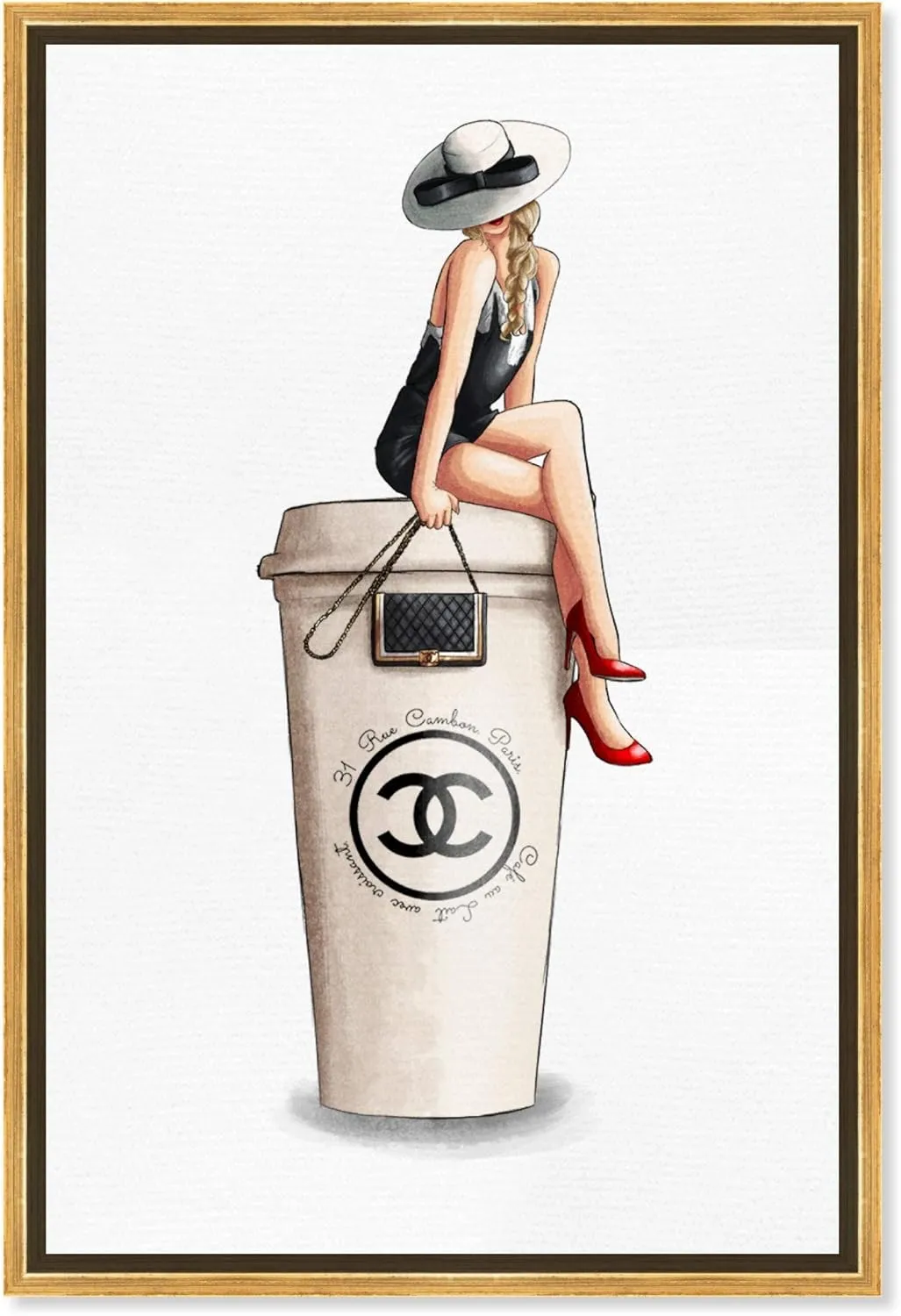 The Oliver Gal Artist Co. Fashion and Glam Framed Wall Art Canvas Prints 'Cafe Au Lait Cambon' Handbags Home Décor, 40" x 60", White, White