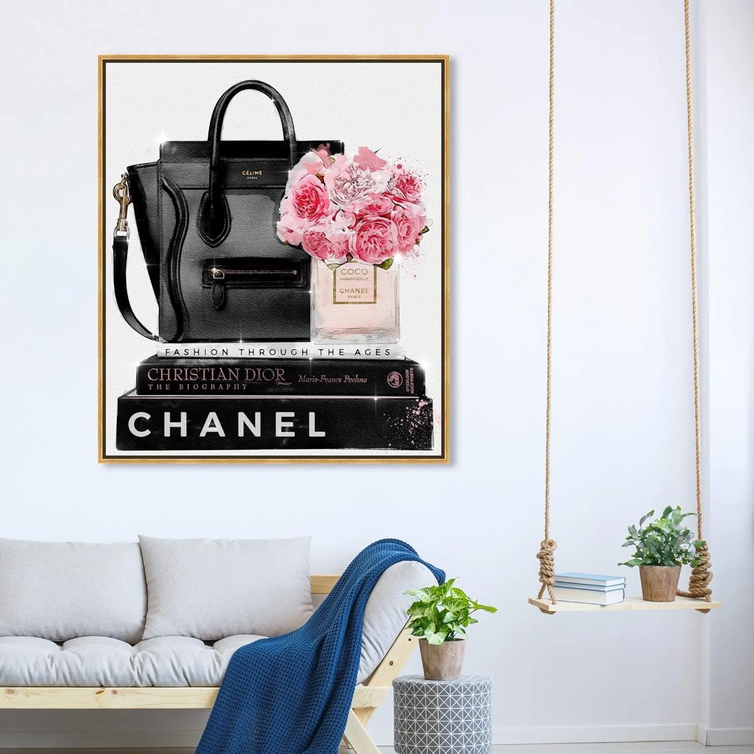 The Oliver Gal Artist Co. Fashion and Glam Framed Wall Art Canvas Prints 'Elegant Essentials' Handbags Home Décor, 36 in x 45 in, Black, Pink