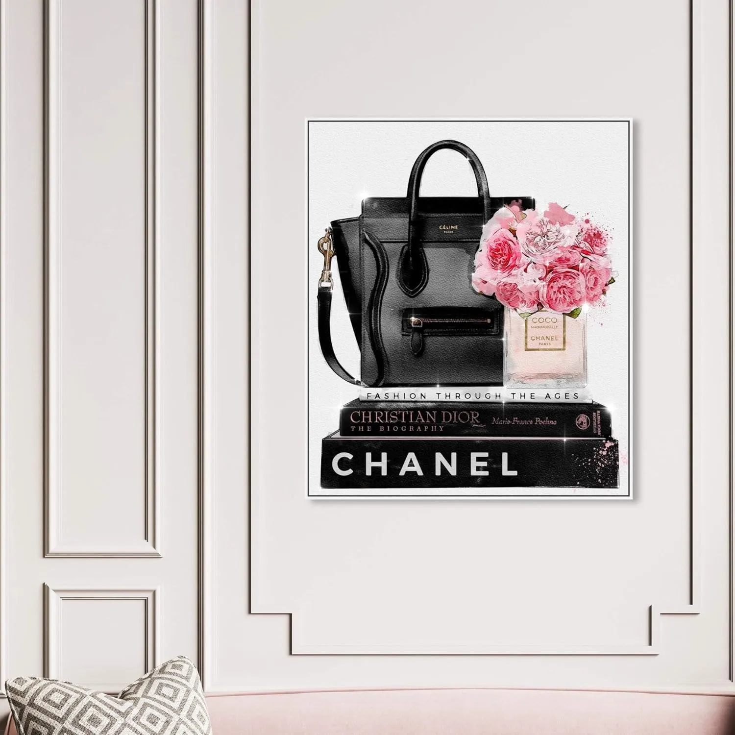 The Oliver Gal Artist Co. Fashion and Glam Framed Wall Art Canvas Prints 'Elegant Essentials' Handbags Home Décor, 36 in x 45 in, Black, Pink