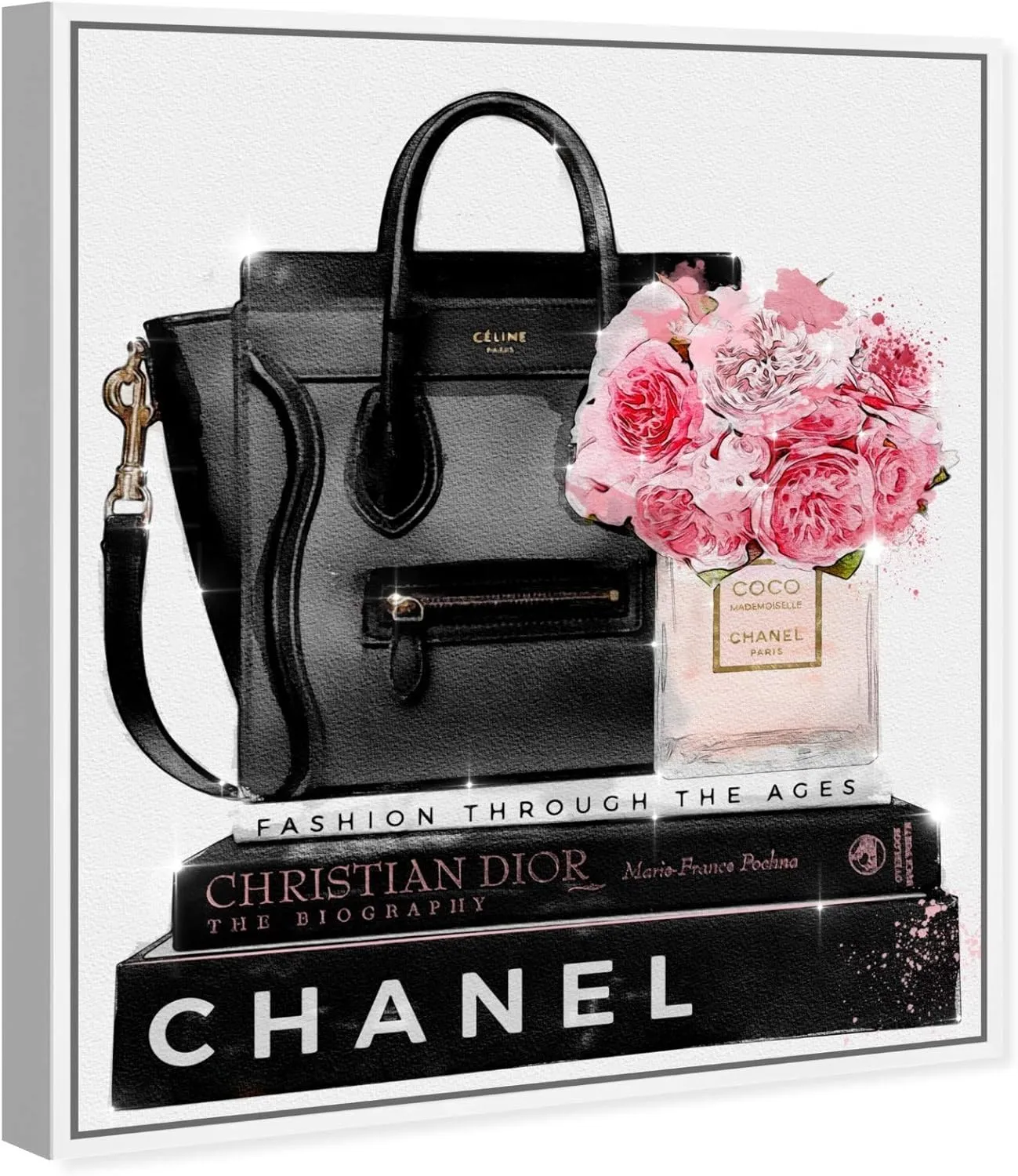 The Oliver Gal Artist Co. Fashion and Glam Framed Wall Art Canvas Prints 'Elegant Essentials' Handbags Home Décor, 36 in x 45 in, Black, Pink