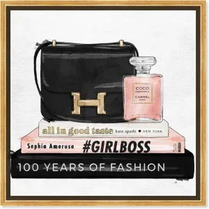 The Oliver Gal Artist Co. Fashion and Glam Framed Wall Art Canvas Prints 'My Always Essentials' Handbags Home Décor, 12" x 12", Black, Pink