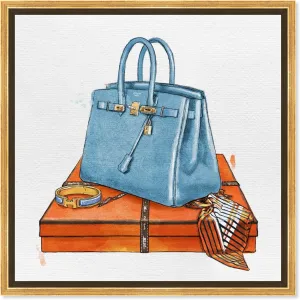 The Oliver Gal Artist Co. Fashion and Glam Framed Wall Art Canvas Prints 'My Bag Collection III' Handbags Home Décor, 16" x 16", Blue, Orange