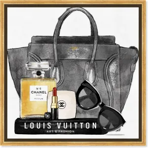 The Oliver Gal Artist Co. Fashion and Glam Framed Wall Art Canvas Prints 'My Everyday Purse' Handbags Home Décor, 30" x 30", Black, Yellow