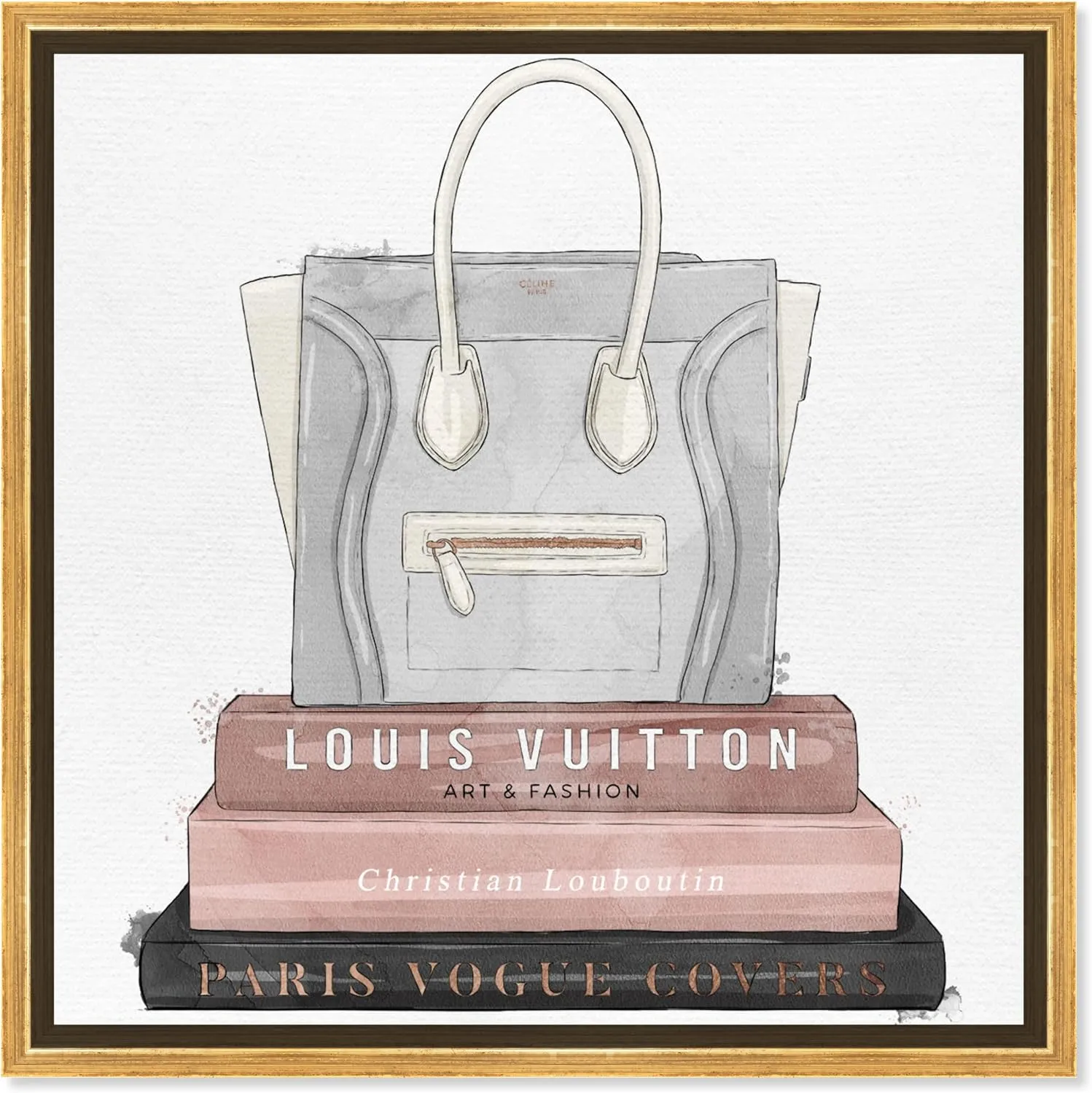 The Oliver Gal Artist Co. Fashion and Glam Framed Wall Art Canvas Prints 'My Fancy Purse and Books' Handbags Home Décor, 12" x 12", Blue, Pink