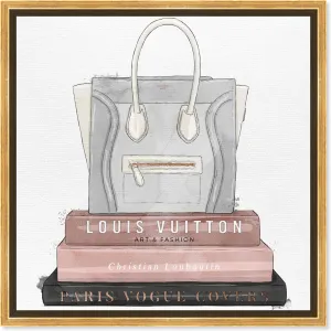 The Oliver Gal Artist Co. Fashion and Glam Framed Wall Art Canvas Prints 'My Fancy Purse and Books' Handbags Home Décor, 12" x 12", Blue, Pink